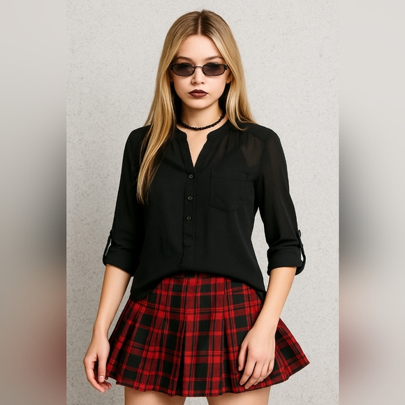 Vintage Dots Women’s Small Black Sheer Chiffon Blouse Tunic Y2K Mall Goth Top - Picture 1 of 7